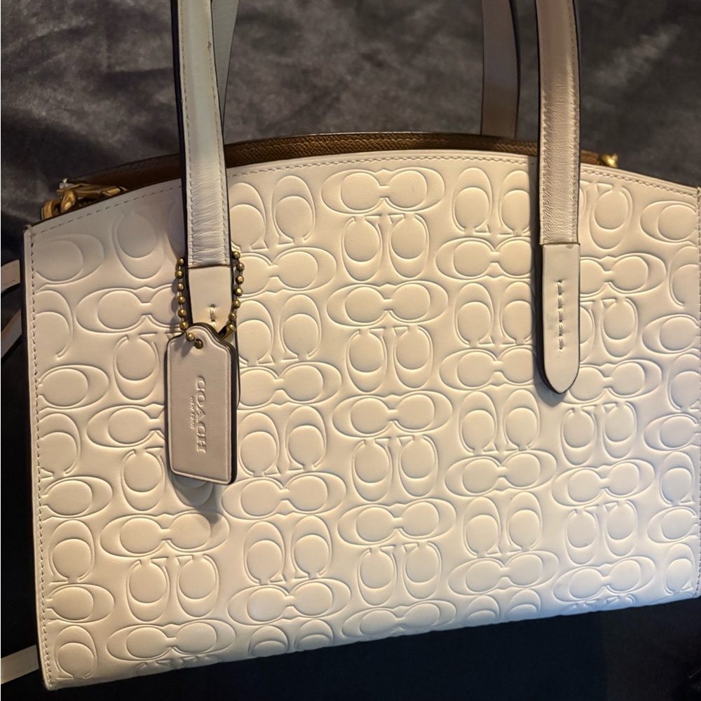 Coach White Embossed Shoulder Bag